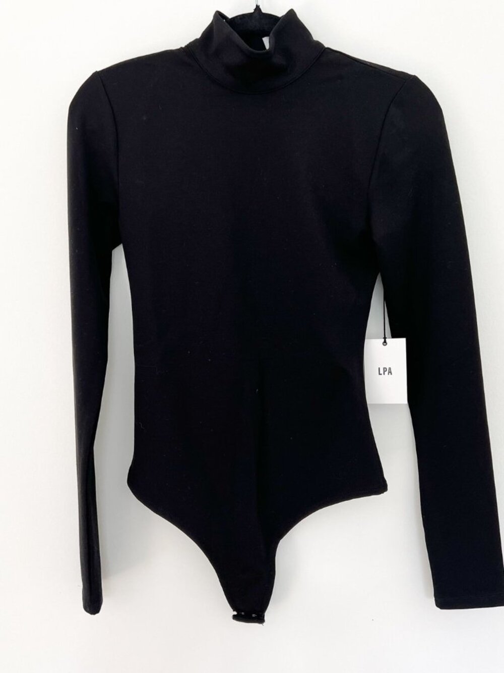 LPA Mock Neck Open Back Long Sleeve Bodysuit Black NWT